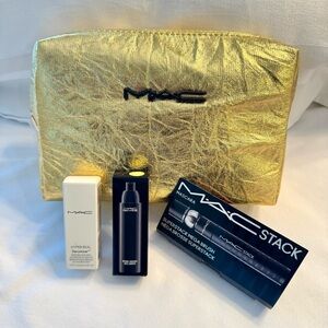 MAC Gold Cosmetics Makeup Bag W/ Products